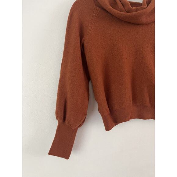Anthropologie Jolene Burnt Orange Merino Wool Cowl Neck Cropped Sweater Sz Small - Picture 5 of 9